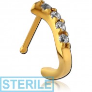 STERILE GOLD PVD COATED SURGICAL STEEL JEWELLED WRAP AROUND NOSE BONE