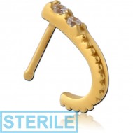STERILE GOLD PVD COATED SURGICAL STEEL JEWELLED WRAP AROUND NOSE BONE