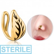 STERILE GOLD PVD COATED SURGICAL STEEL NOSE CLIP - LEAF