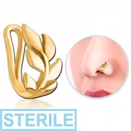 STERILE GOLD PVD COATED SURGICAL STEEL NOSE CLIP - LEAF