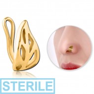 STERILE GOLD PVD COATED SURGICAL STEEL NOSE CLIP - LEAF