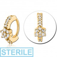 STERILE GOLD PVD COATED SURGICAL STEEL JEWELLED NOSE RING CLICKER