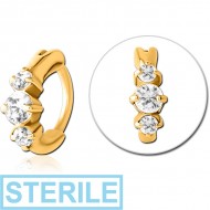 STERILE GOLD PVD COATED SURGICAL STEEL JEWELLED NOSE RING CLICKER