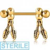STERILE GOLD PVD COATED SURGICAL STEEL NIPPLE SHIELD - FEATHER