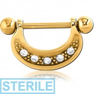 STERILE GOLD PVD COATED SURGICAL STEEL JEWELLED NIPPLE SHIELD - U