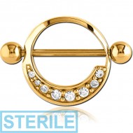STERILE GOLD PVD COATED SURGICAL STEEL JEWELLED NIPPLE SHIELD - ROUND