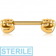 STERILE GOLD PVD COATED SURGICAL STEEL NIPPLE BAR - FIST