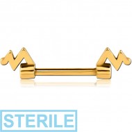 STERILE GOLD PVD COATED SURGICAL STEEL NIPPLE BAR - PULSE