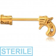 STERILE GOLD PVD COATED SURGICAL STEEL NIPPLE BAR - GUN