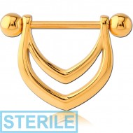 STERILE GOLD PVD COATED SURGICAL STEEL NIPPLE SHIELD - DOUBLE V