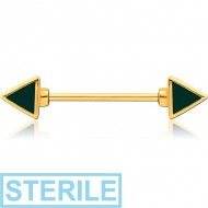 STERILE GOLD PVD COATED SURGICAL STEEL NIPPLE BAR WITH ENAMEL - TRIANGLES