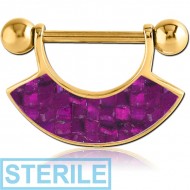 STERILE GOLD PVD COATED SURGICAL STEEL SYNTHETIC MOTHER OF PEARL MOSAIC NIPPLE SHIELD - FAN