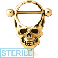 STERILE GOLD PVD COATED SURGICAL STEEL NIPPLE SHIELD BAR - SKULL