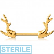 STERILE GOLD PVD COATED SURGICAL STEEL NIPPLE SHIELD BAR - DEAR HORNS