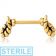 STERILE GOLD PVD COATED SURGICAL STEEL NIPPLE SHIELD BAR - GOAT HORNS