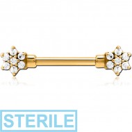 STERILE GOLD PVD COATED SURGICAL STEEL JEWELLED NIPPLE BAR - FLOWER