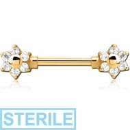 STERILE GOLD PVD COATED SURGICAL STEEL JEWELLED NIPPLE BAR - FLOWER