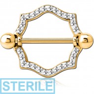 STERILE GOLD PVD COATED SURGICAL STEEL CRYSTALINE JEWELLED NIPPLE SHIELD