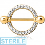 STERILE GOLD PVD COATED SURGICAL STEEL CRYSTALINE JEWELLED NIPPLE SHIELD