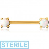 STERILE GOLD PVD COATED SURGICAL STEEL EXTERNAL THREADED SYNTHETIC OPAL NIPPLE BAR