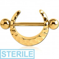 STERILE GOLD PVD COATED SURGICAL STEEL NIPPLE SHIELD - HAMMERED TEXTURE