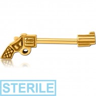 STERILE GOLD PVD COATED SURGICAL STEEL NIPPLE BAR - GUN