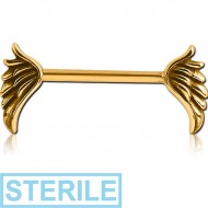 STERILE GOLD PVD COATED SURGICAL STEEL NIPPLE BAR - WINGS