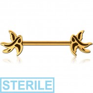 STERILE GOLD PVD COATED SURGICAL STEEL NIPPLE BAR - SWALLOW