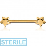 STERILE GOLD PVD COATED SURGICAL STEEL NIPPLE BAR - STAR