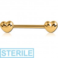 STERILE GOLD PVD COATED SURGICAL STEEL NIPPLE BAR - HEARTS