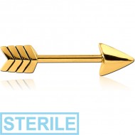 STERILE GOLD PVD COATED SURGICAL STEEL NIPPLE BAR - ARROW