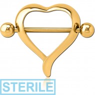STERILE GOLD PVD COATED SURGICAL STEEL NIPPLE SHIELD - HEART
