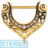 STERILE GOLD PVD COATED SURGICAL STEEL JEWELLED NIPPLE SHIELD - V FILIGREE