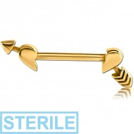 STERILE GOLD PVD COATED SURGICAL STEEL NIPPLE SHIELD - BROKEN HEART WITH ARROW