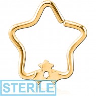 STERILE GOLD PVD COATED SURGICAL STEEL OPEN STAR SEAMLESS RING - TRIPLE STAR