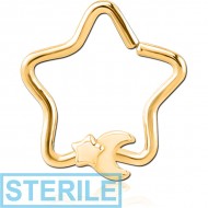 STERILE GOLD PVD COATED SURGICAL STEEL OPEN STAR SEAMLESS RING - CRESCENT AND STAR
