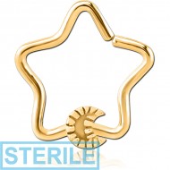 STERILE GOLD PVD COATED SURGICAL STEEL OPEN STAR SEAMLESS RING - CRESCENT