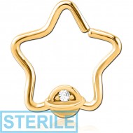 STERILE GOLD PVD COATED SURGICAL STEEL JEWELLED OPEN STAR SEAMLESS RING - HALF OPEN EYE