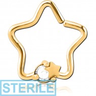 STERILE GOLD PVD COATED SURGICAL STEEL JEWELLED OPEN STAR SEAMLESS RING - STAR AND GEM