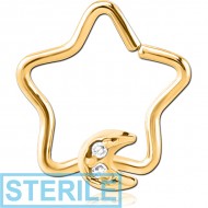 STERILE GOLD PVD COATED SURGICAL STEEL JEWELLED OPEN STAR SEAMLESS RING - CRESCENT PRONGS