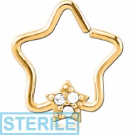 STERILE GOLD PVD COATED SURGICAL STEEL JEWELLED OPEN STAR SEAMLESS RING - STAR PRONGS