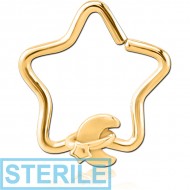 STERILE GOLD PVD COATED SURGICAL STEEL OPEN STAR SEAMLESS RING - ANNULAR ECLIPSE AND STAR