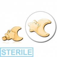 STERILE GOLD PVD COATED SURGICAL STEEL PUSH FIT ATTACHMENT FOR BIOFLEX INTERNAL LABRET - CRESCENT AND STAR