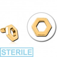 STERILE GOLD PVD COATED SURGICAL STEEL PUSH FIT ATTACHMENT FOR BIOFLEX INTERNAL LABRET - HEXAGON
