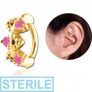 STERILE GOLD PVD COATED SURGICAL STEEL SYNTHETIC OPAL ROOK CLICKER - FILIGREE