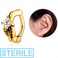 STERILE GOLD PVD COATED SURGICAL STEEL JEWELLED ROOK CLICKER - LEAF