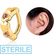 STERILE GOLD PVD COATED SURGICAL STEEL JEWELLED ROOK CLICKER - HEART