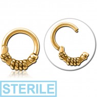 STERILE GOLD PVD COATED SURGICAL STEEL HINGED CLICKER - THREE ROPES