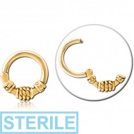 STERILE GOLD PVD COATED SURGICAL STEEL HINGED CLICKER - THREE ROPES SMALL
