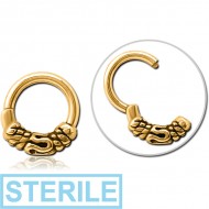 STERILE GOLD PVD COATED SURGICAL STEEL HINGED CLICKER - BALI AND ROPE